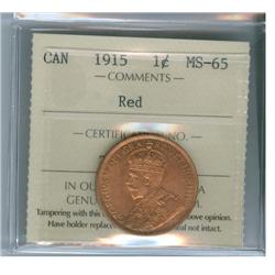 1915 1¢ ICCS MS65RD. Lustrous 80% red.