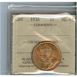 1916 1¢ ICCS MS64RD. Flashy eye appeal.