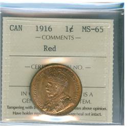 1916 1¢ ICCS MS65 Red, attactive and fully lustrous 90% red.