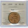 Image 1 : 1918 1¢ ICCS MS65RD. 85% red.