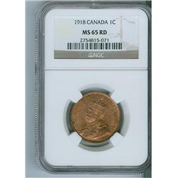 1918 1¢ NGC MS65RD. Lustrous example, 90% red.