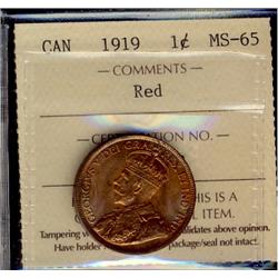 1919  1¢ ICCS MS65 Red, flashy!