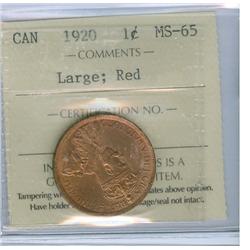 1920 1¢ Large ICCS MS65RD. Gem example.