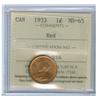 Image 1 : 1933 1¢ ICCS MS65RD.  Superb 95% red example.