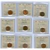 Image 1 : 1936-1957 1¢ ICCS.  Lot of 9 coins.  Includes 1936 MS60 Trac