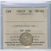 Image 1 : 1881H 5¢ ICCS MS64.  Ear Gem Vicky 5¢ with lots of lustre.