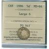 Image 1 : 1886 5¢ Large 6 ICCS MS64.  Gem ICCS Top 6 example.  Golden 