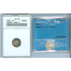 1891 5¢ CCCS MS62 1/1 Obv 2 & 1900 Oval 0 ANACS AU58.  Lot o