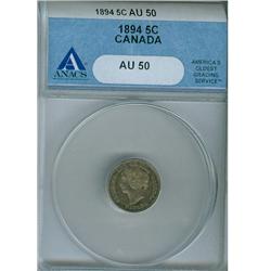 1894 5¢ ANACS AU50.  Darkly toned example.