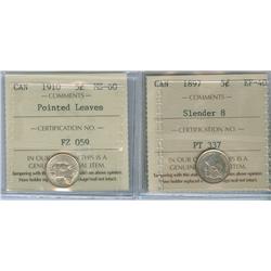 1897 Slender 8 EF40 & 1910 PL MS60 5¢.  Lot of 2 coins both 