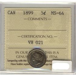 1899 5¢ ICCS MS64.  Lovely russet tone with full lustre.