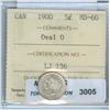 Image 1 : 1900 5¢ Oval O. ICCS MS-60. Brilliant.