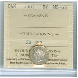 1901 5¢ ICCS MS63  Brilliant!