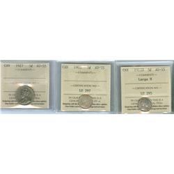 1902 5¢ Large H, 1903 and 1927. Lot of 3 ICCS graded coins, 