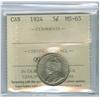 Image 1 : 1924 5¢ ICCS MS65.  WOW!!!  Tied for finest graded. Amazing 