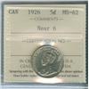 Image 1 : 1926 5¢ Near 6 ICCS MS62.  Full lustre.