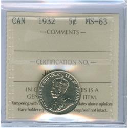 1932 5¢ ICCS MS63.  Underrated and scarce date in this grade