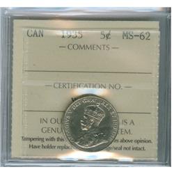 1935 5¢ ICCS MS62.  Well struck.