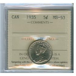 1935 5¢ ICCS MS63.  Lustrous coin.