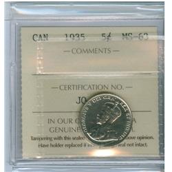 1935 5¢ ICCS MS63.  Lustrous example.