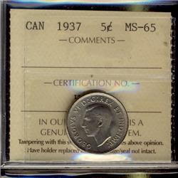 1937 Dot  5¢  ICCS MS65 Brilliant and Flashy!