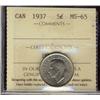 Image 1 : 1937 Dot 5¢ ICCS MS65.