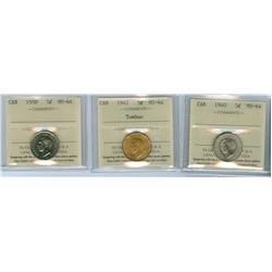1940, 1942 Tombac, 1950 5¢ Lot of 3 ICCS graded coins, all I