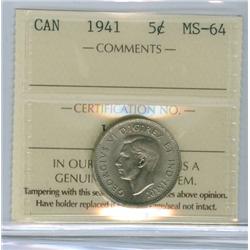 1941 5¢ ICCS MS64. Brilliant and lustrous.