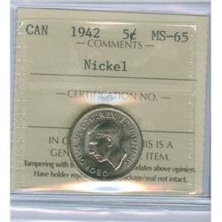 1942 5¢ Nickel ICCS MS65 Nickel. A gem example, extremely di