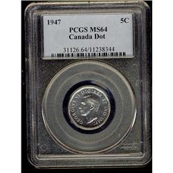 1947 5¢ Dot PCGS MS64.  A key variety in Mint condition.