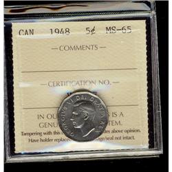 1948 5¢ ICCS MS65.  Tough issue to find in MS65.