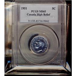 1951 5¢ High Relief PCGS MS-65   Brilliant with full luster.