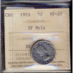 1953 5¢ SF Mule ICCS VF20.  Popular variety that shows some 