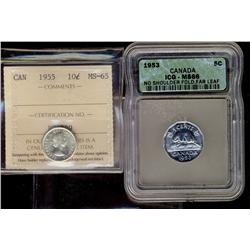 1953 5¢ NSF ICG MS66 & 1955 10¢ ICCS MS65.  Lot of two Gem m