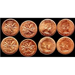 Lot of 4 coins 1¢ 1954(1) MS-64, 1955(1) MS-64,1954(1) MS-65