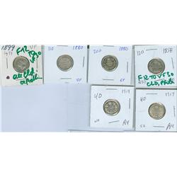 1858-1919 10¢.  Lot of 6 coins including 1858, 1880H (2), 18