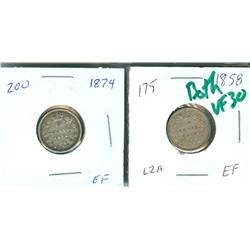 1858 & 1874H 10¢.  Lot of 2 coins both VF30.  Should be view