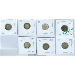 1870-1901 10¢.  Lot of 7 Victorian examples including 1870 W