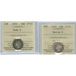 1870 Narrow and 1870 Wide Lot of 2 ICCS graded 10¢ coins, bo
