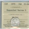 Image 1 : 1870 10¢  Nar 0 re-punched ICCS MS64. Pristine full white ex