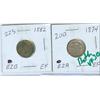 Image 1 : 1874H & 1882H 10¢.  Lot of 2 coins both VF30.