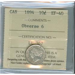 1894 Obv.6 10¢ ICCS EF40  Brilliant with lots of luster.  