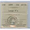 Image 1 : 1899 Large 9's 10¢ ICCS AU50  Brilliant with lots of luster.