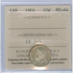 1901 10¢ ICCS MS64.  Gem example, lots of lustre.