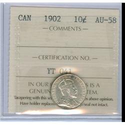 1902 10¢ ICCS AU58. White with full lustre.