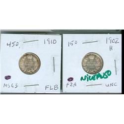 1902H & 1910 10¢.  Lot of 2 coins both nice AU's with lustre