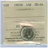 Image 1 : 1903H 10¢ ICCS MS64. Funny look yet quite attractive.  Shoul