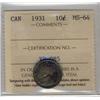 Image 1 : 1931 10¢ ICCS MS64.  Lovely example with bluish tone.