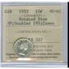 Image 1 : 1953 10¢ ICCS MS62.  ROTATED DIES, SF Doubled 195, Cameo.  A