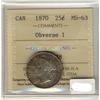 Image 1 : 1870 25¢ Obv#1 ICCS MS63.  A super Victorian example.